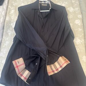 Burberry Black Shirt with Plaid Cuffs